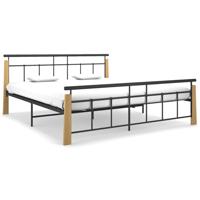 Bedframe metaal en massief eikenhout 180x200 cm