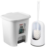 WC-/toiletborstel en houder - wit - met kleine pedaalemmer 7.5 liter