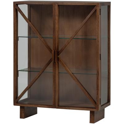 WOOOD Vitrinekast 'Kella' Mangohout en glas, 132 x 100cm, kleur Bruin