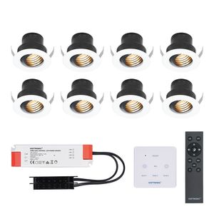 Set van 8 Medina - Mini LED Inbouwspot - 12V 3W - Wit - Dimbaar - Kantelbaar & verzonken - Verandaverlichting - Incl. Muurdimmer - IP44 voor buiten -