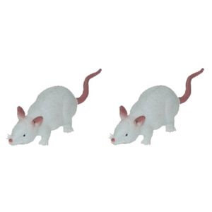 Set van 2x stuks witte rubberen nep/namaak dieren rat 11 cm