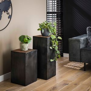 LifestyleFurn Bloemenzuil 'Raft' 50cm, kleur Zwart / Naturel