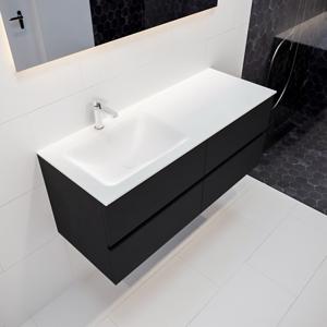 Mondiaz Vica Cloud badmeubel zwart mat 120 cm 4 lades solid surface enkele spoelbak links 1 kraangat