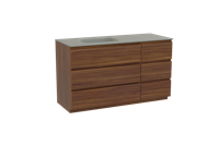 Balmani Lucida staand badmeubel 135 x 55 cm amerikaans notenhout met Tablo Arcato asymmetrisch linkse wastafel in solid surface steengrijs
