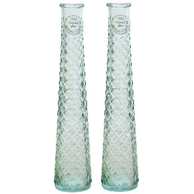 2x stuks vazen/bloemenvazen gerecycled glas - D7 x H32 cm - transparant