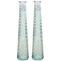 2x stuks vazen/bloemenvazen gerecycled glas - D7 x H32 cm - transparant