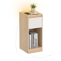Nachtkastje met ledverlichting en usb aansluitingen, Eiken Beige + Wolkenwit / 1