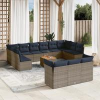 14-delige Loungeset met kussens poly rattan grijs