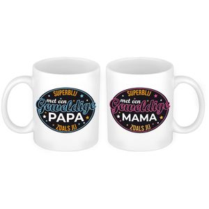 Superblij met een Mama en Papa mok - Vaderdag en moederdag cadeau   -