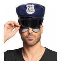 Carnaval verkleed politiepet - met donkere zonnebril - blauw - heren/dames - verkleedkleding - thumbnail