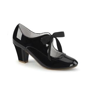 Pin Up Couture Pleaser Wiggle Shoes Ribbon Tie Lacquer Black-41 (EU) / 11 (US)