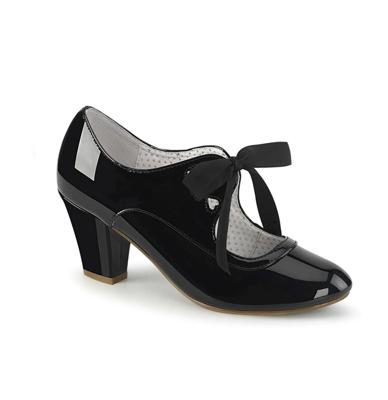 Pin Up Couture Pleaser Wiggle Shoes Ribbon Tie Lacquer Black-41 (EU) / 11 (US)