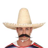 Mexicaanse Sombrero hoed voor heren - carnaval/verkleed accessoires - naturel - met ornamenten - thumbnail