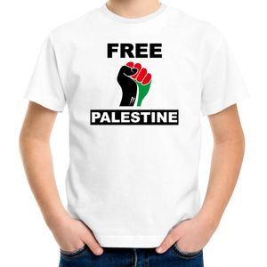Demonstratie Palestina t-shirt met Free Palestine wit kinderen XL (158-164)  -