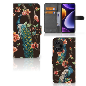 Xiaomi Poco F5 Telefoonhoesje met Pasjes Pauw met Bloemen