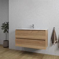 Adema Chaci Badkamermeubelset - 100x46x57cm - 1 keramische wasbak wit - 1 kraangat - 2 lades - eiken SW1212774/SW804532