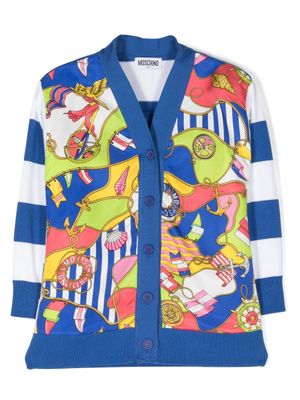 Moschino Kids cardigan rayé à imprimé graphique - Bleu