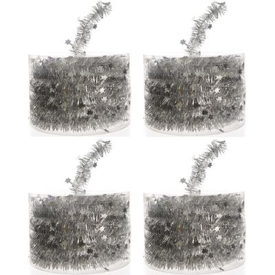 4x Kerstboom sterren folie slingers zilver 700 cm