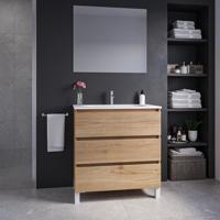 Adema Chaci PLUS Badkamermeubelset - 80x86x46cm - 1 ovale keramische wasbak wit - 1 kraangat - 3 lades - rechthoekige spiegel - eiken SW1212796/SW718717/SW724611 Adema Chaci PLUS Badkamermeubelset - 80x86x46cm - 1 ovale keramische wasbak wit - 1 kraangat - 3 lades - rechthoekige spiegel - eiken SW1212796/SW718717/SW724611