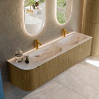Badmeubel Mondiaz Kurve-Dlux | 175 cm | Meubelkleur Dusk | Wastafelkleur Nata | Solid surface | Dubbel / Rechts spoelbak | 2 kraangaten