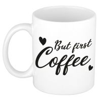 But first coffee cadeau mok / beker wit met hartjes 300 ml   -