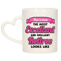 Cadeau koffie/thee mok - excellent gepensioneerde - roze - keramiek - 300 ml