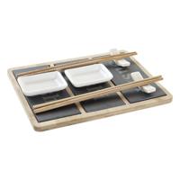 Sushi-set DKD Home Decor Bamboe Raad van bestuur Zwart Natuurlijk Orientaals 25 x 19 x 3 cm
