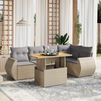 6-delige Loungeset met kussens poly rattan beige