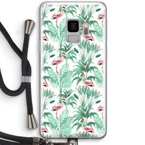 Flamingo bladeren: Samsung Galaxy S9 Transparant Hoesje met koord