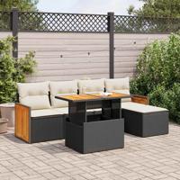 6-delige Loungeset met kussens poly rattan acacia zwart