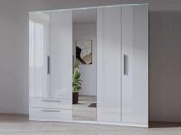 Kledingkast INDIRA 5 deuren 2 lades wit/glanzend wit met led