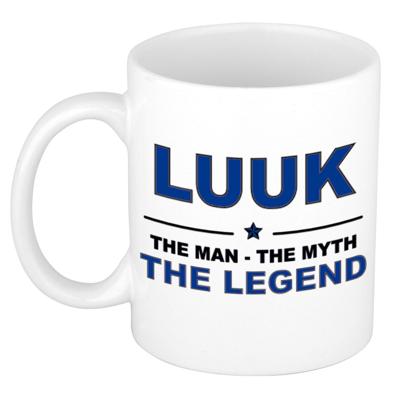 Luuk cadeau mok - man myth legend - naam koffiemok / beker - wit en blauw - 300 ml