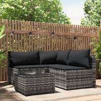 4-delige Loungeset met kussens poly rattan grijs - thumbnail