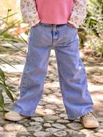 Wijde jeans voor meisjes Susan geborduurd gebleekt denim