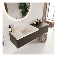 Mondiaz Bukla 140cm badmeubel met module 60 dark brown 2 lades met wastafel links zonder kraangat kleur talc