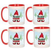 Kerst cadeau koffiemok - 4x - gnoom - kerstkabouter - rood - 300 ml - keramiek