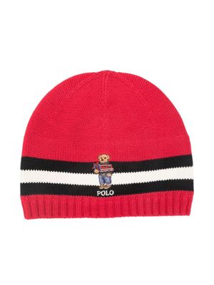 POLO RALPH LAUREN KIDS bonnet en maille à motif Bear - Rouge