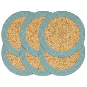 VidaXL Placemats 6 st 38 cm jute en katoen natuurlijk en groen