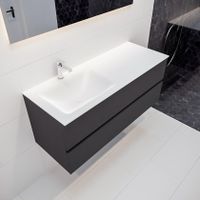 Mondiaz Vica Cloud badmeubel antraciet mat 120 cm 2 lades solid surface enkele spoelbak links 1 kraangat