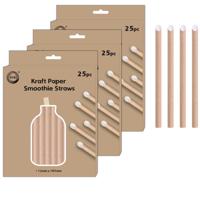 Kraftpapier smoothie rietjes - 75x stuks - naturel - 20cm x 1.2cm - drinksmoothie rietjes - boba rie