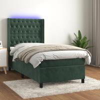 Boxspring met matras en LED fluweel donkergroen 90x200 cm