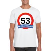 53 jaar and still looking good - t-shirt verkeersbord print - wit - heren - verjaardag