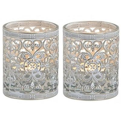 Windlicht theelicht/waxinelicht houder - 2x - zilver antiek - D6 x H7 cm Windlicht theelicht/waxinelicht houder - 2x - zilver antiek - D6 x H7 cm