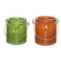 Citronella kaars - 2x - in windlicht - groen en oranje - 20 branduren - citrusgeur