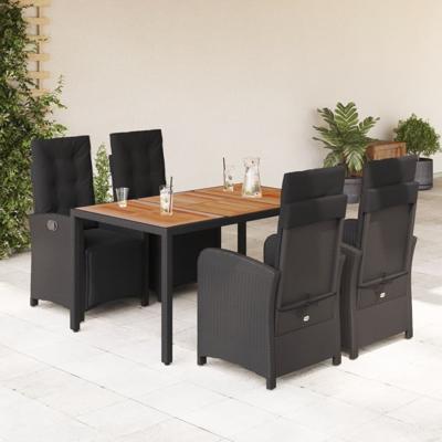 5-delige Tuinset met kussens poly rattan zwart