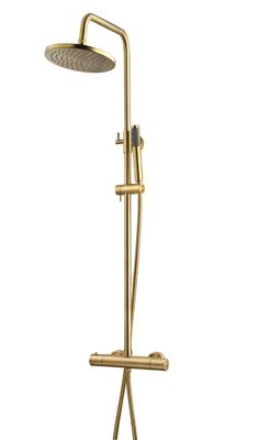 Wiesbaden Caral douche-opbouwset + thermostaatkraan geborsteld messing