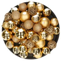 Kerstversiering kunststof kerstballen goud 6-8-10 cm pakket van 36x stuks - Kerstbal - thumbnail
