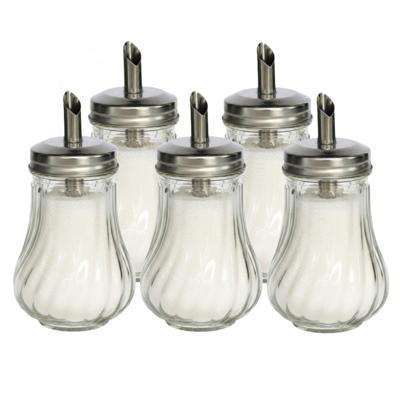 Gerimport Suikerpot / strooier - pakket 10x - glas met RVS tuit - 210 ml - dispenser