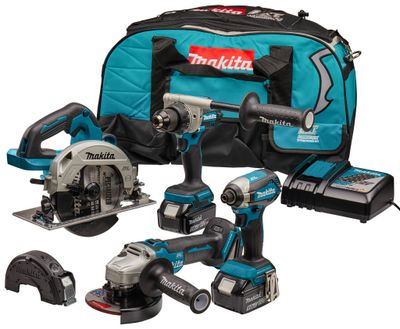 Makita DLX4156TX1 | Combiset | 18 V | allround tot zwaar boor-, (slag)schroef-, slijp- en cirkelzaagwerk | Set | 5,0 Ah | in Tas
