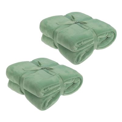 Fleece dekens/plaids - 2x - groen - 180 x 230 cm